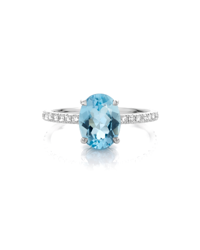 SLAETS Jewellery Ring Aquamarine Oval and Diamonds, 18K White Gold (watches)